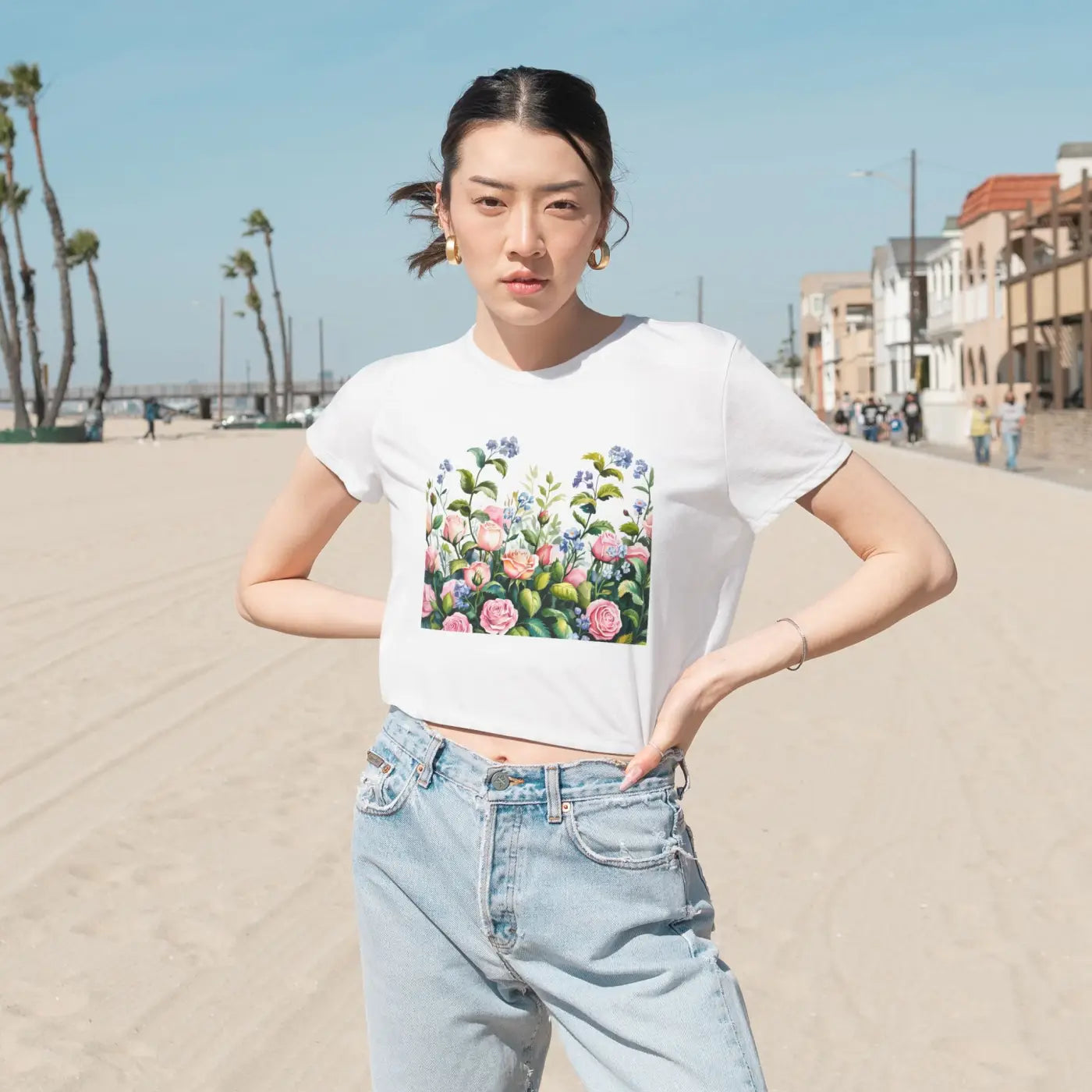 Flowy Cropped Tee - Garden Lovers Summer Style - DipaliZ