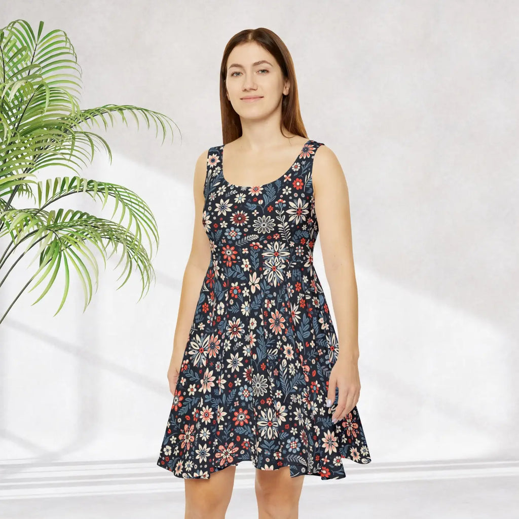 Vibrant Skater Dress - Floral Stylish Summer Casual Outfit - DipaliZ