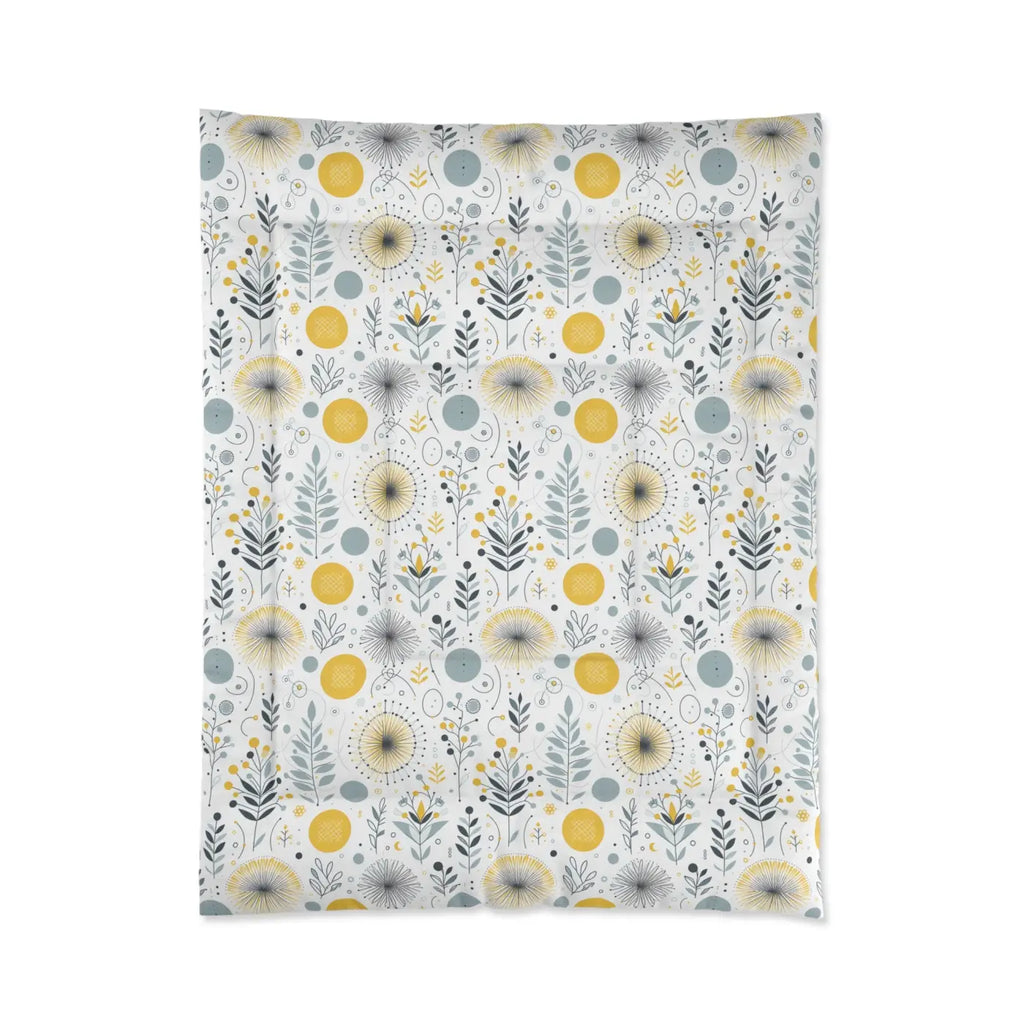 Grey Pattern Comforter - Floral Yellow Bedspread Design - DipaliZ