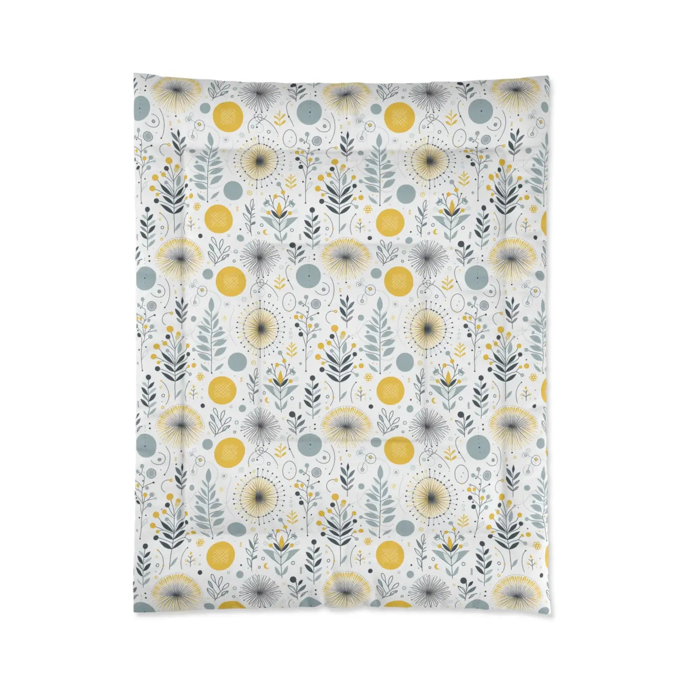 Grey Pattern Comforter - Floral Yellow Bedspread Design - DipaliZ