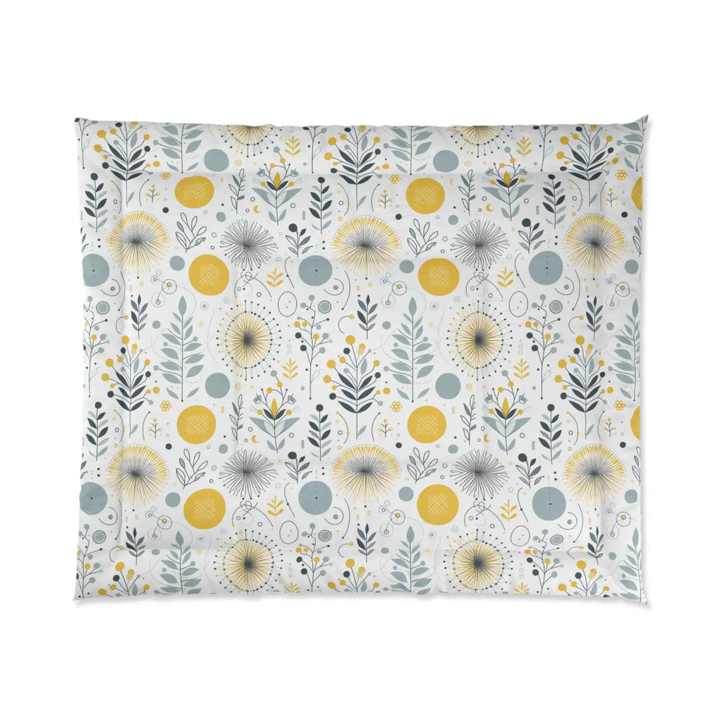 Grey Pattern Comforter - Floral Yellow Bedspread Design - DipaliZ