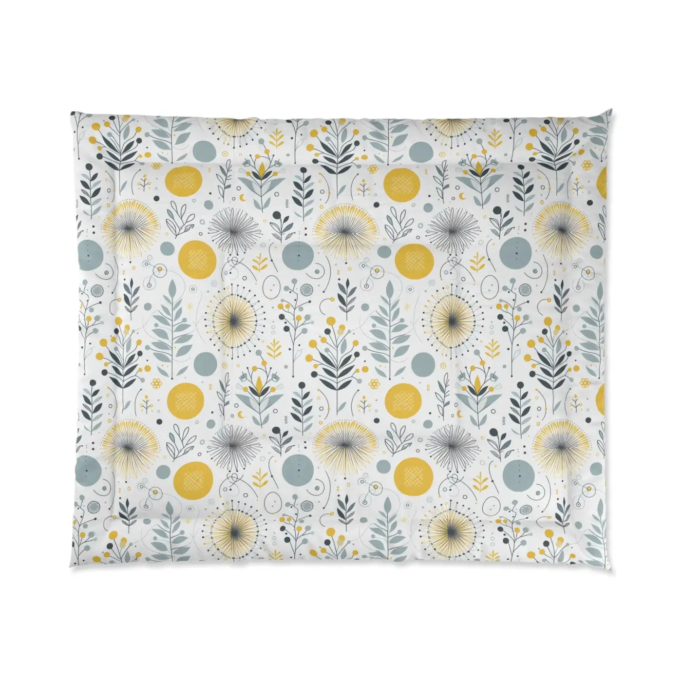 Grey Pattern Comforter - Floral Yellow Bedspread Design - DipaliZ
