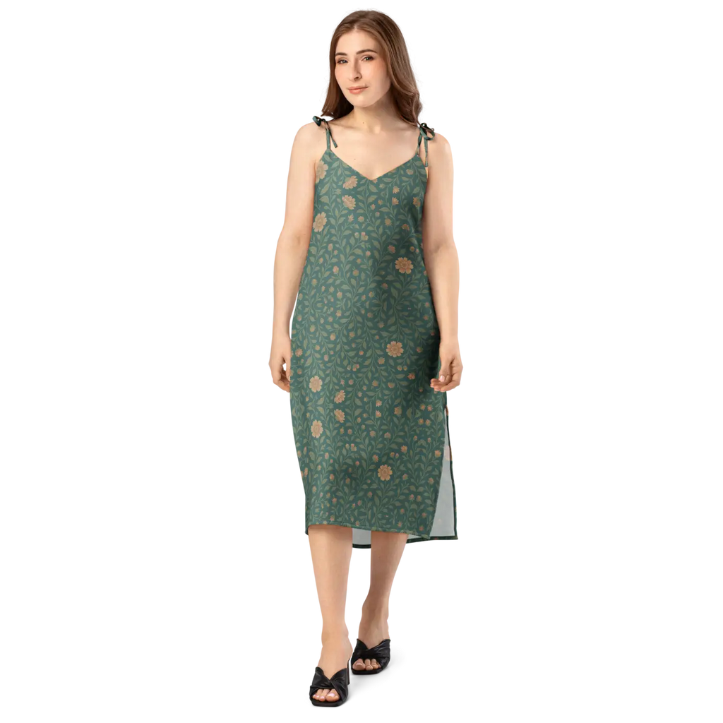 Emerald Green Midi Dress - Built-In Bra Support - DipaliZ
