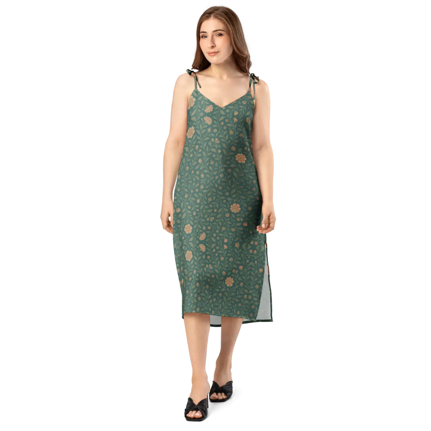 Emerald Green Midi Dress - Built-In Bra Support - DipaliZ