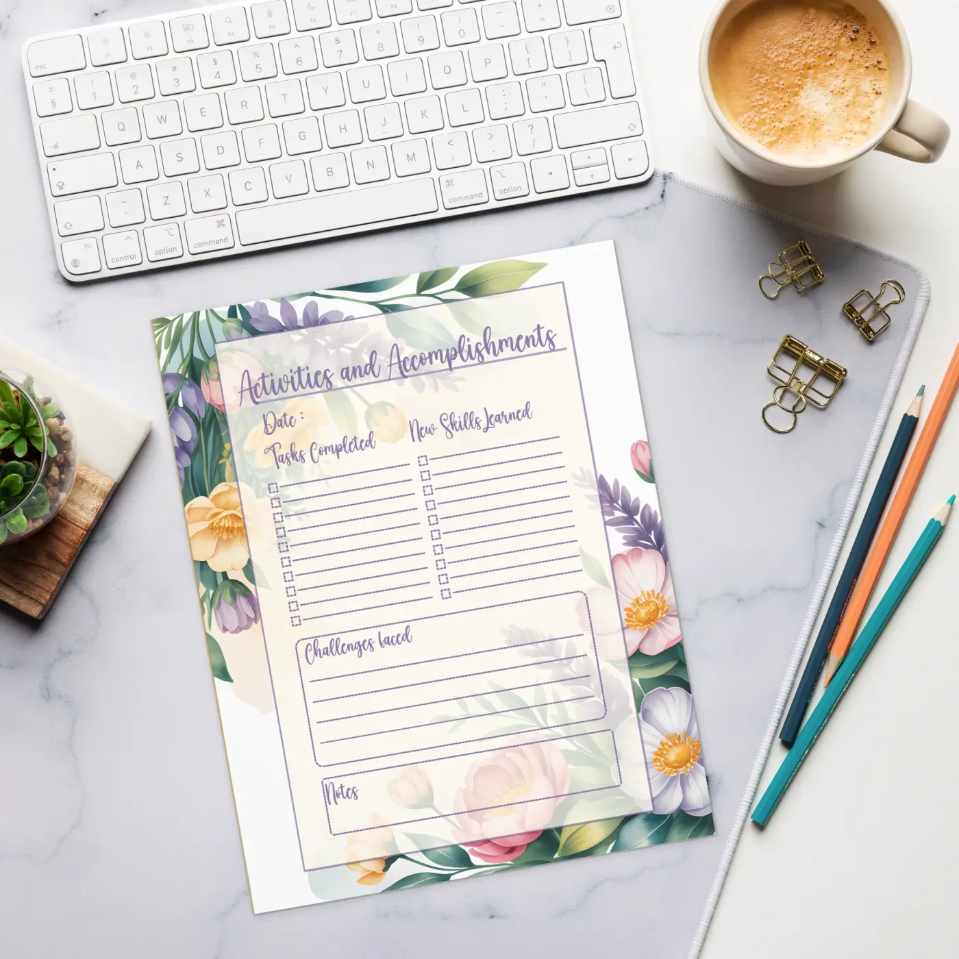 Flower Border Activities Notepad - Colorful Daily Planner - DipaliZ