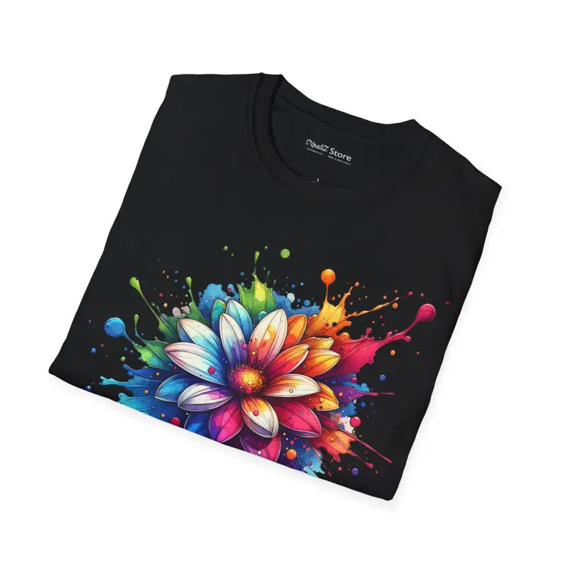 Color Burst Softstyle Tee - Vibrant Flower Splash Design - DipaliZ