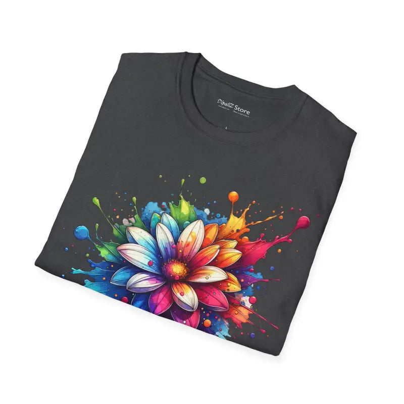 Color Burst Softstyle Tee - Vibrant Flower Splash Design - DipaliZ