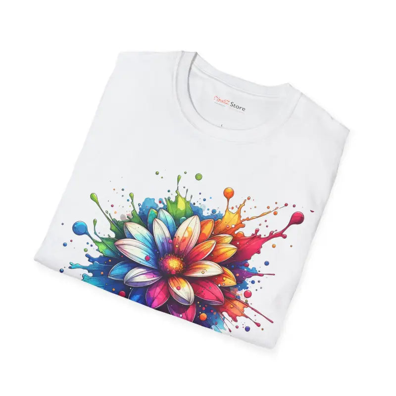 Color Burst Softstyle Tee - Vibrant Flower Splash Design - DipaliZ