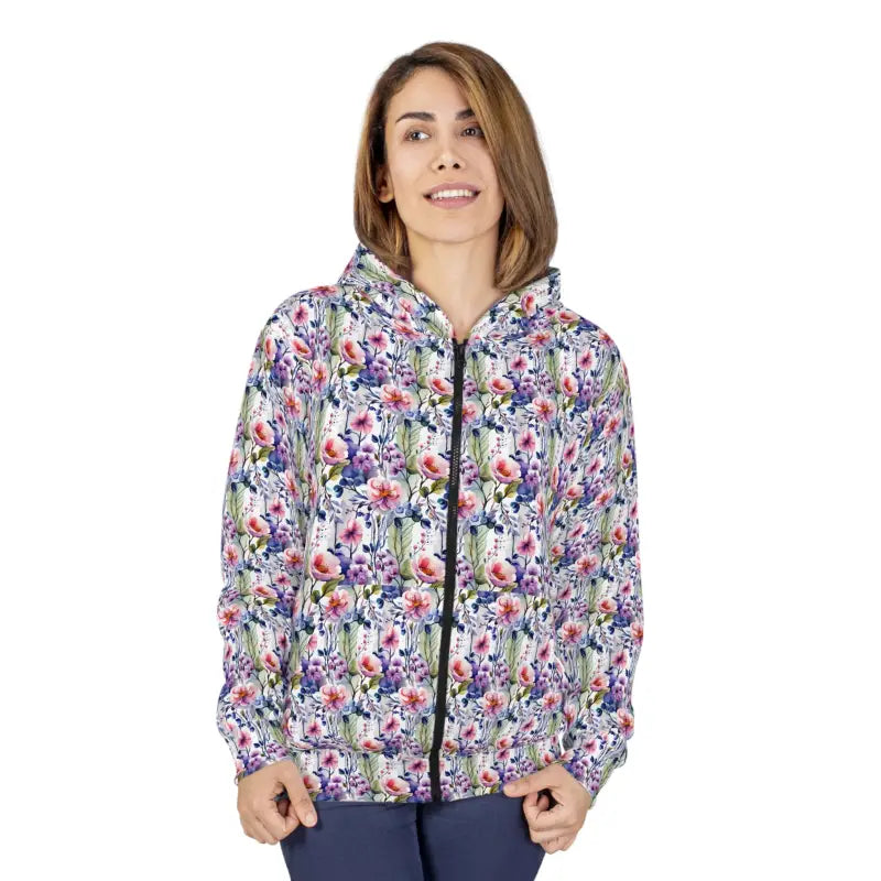 Unisex Zip Hoodie - Flower Pattern Fleece Jacket - DipaliZ