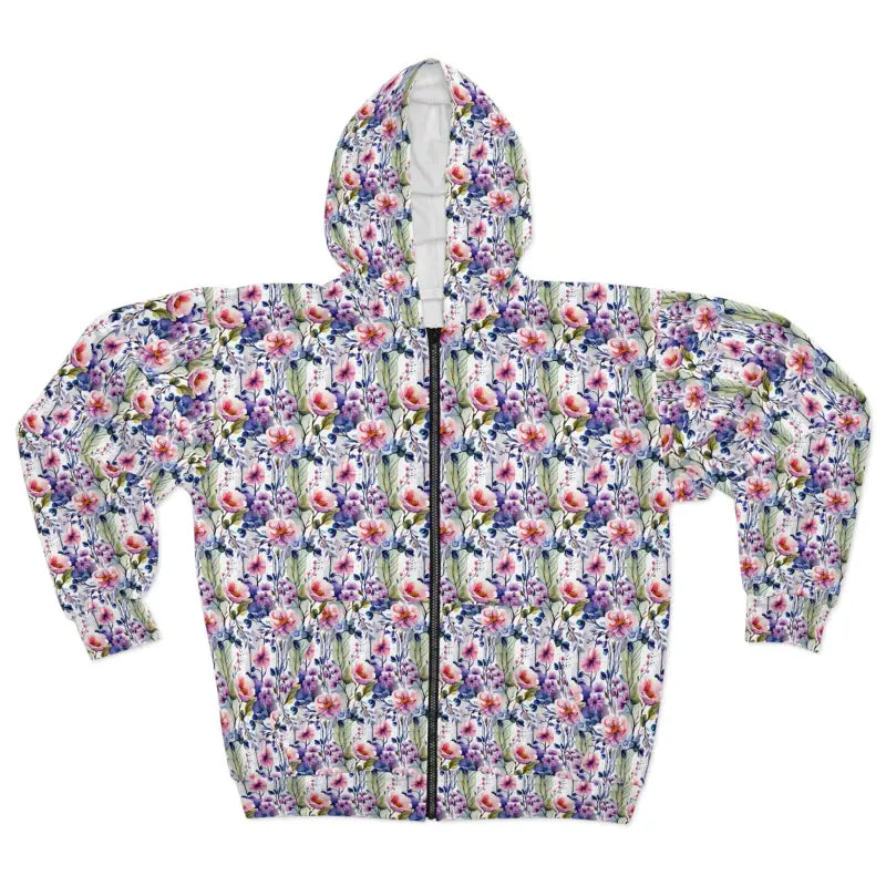 Unisex Zip Hoodie - Flower Pattern Fleece Jacket - DipaliZ