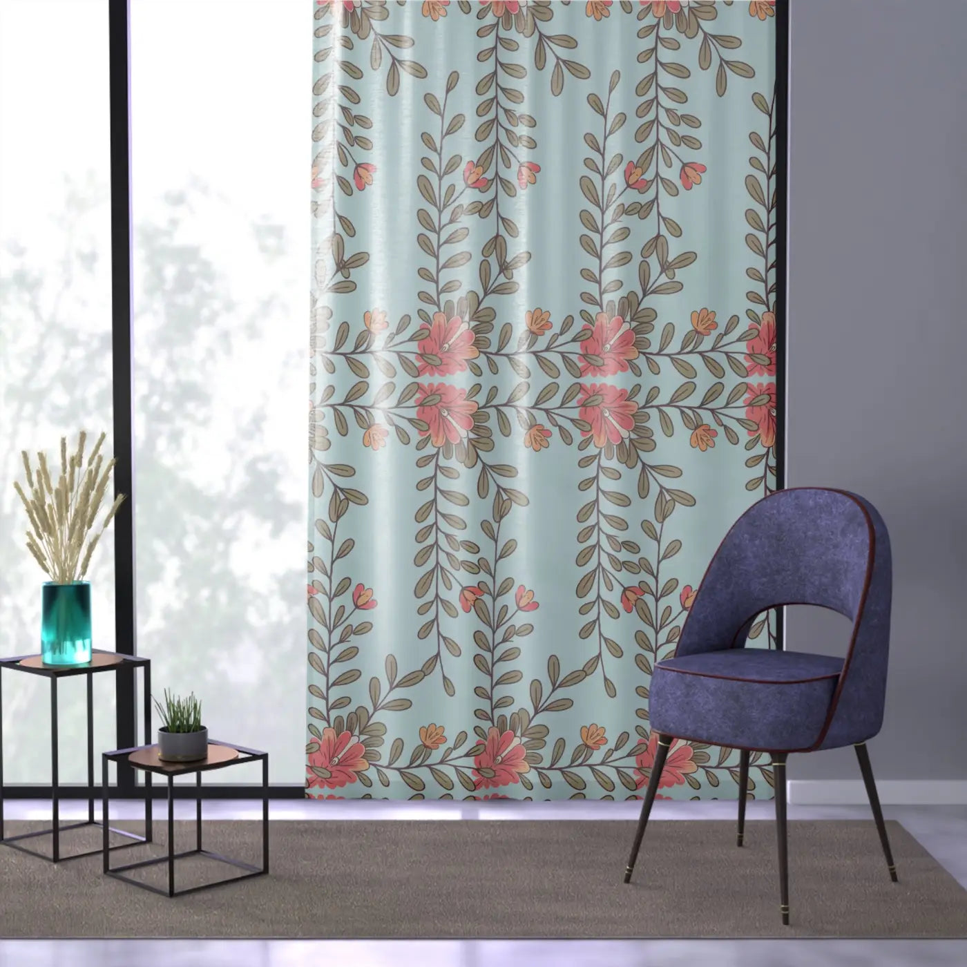 Flower Vines Window Curtains - Nature Inspired Design - DipaliZ