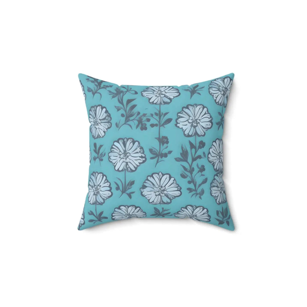 Flowers On Blue Throw Pillow - Spun Polyester Square - DipaliZ