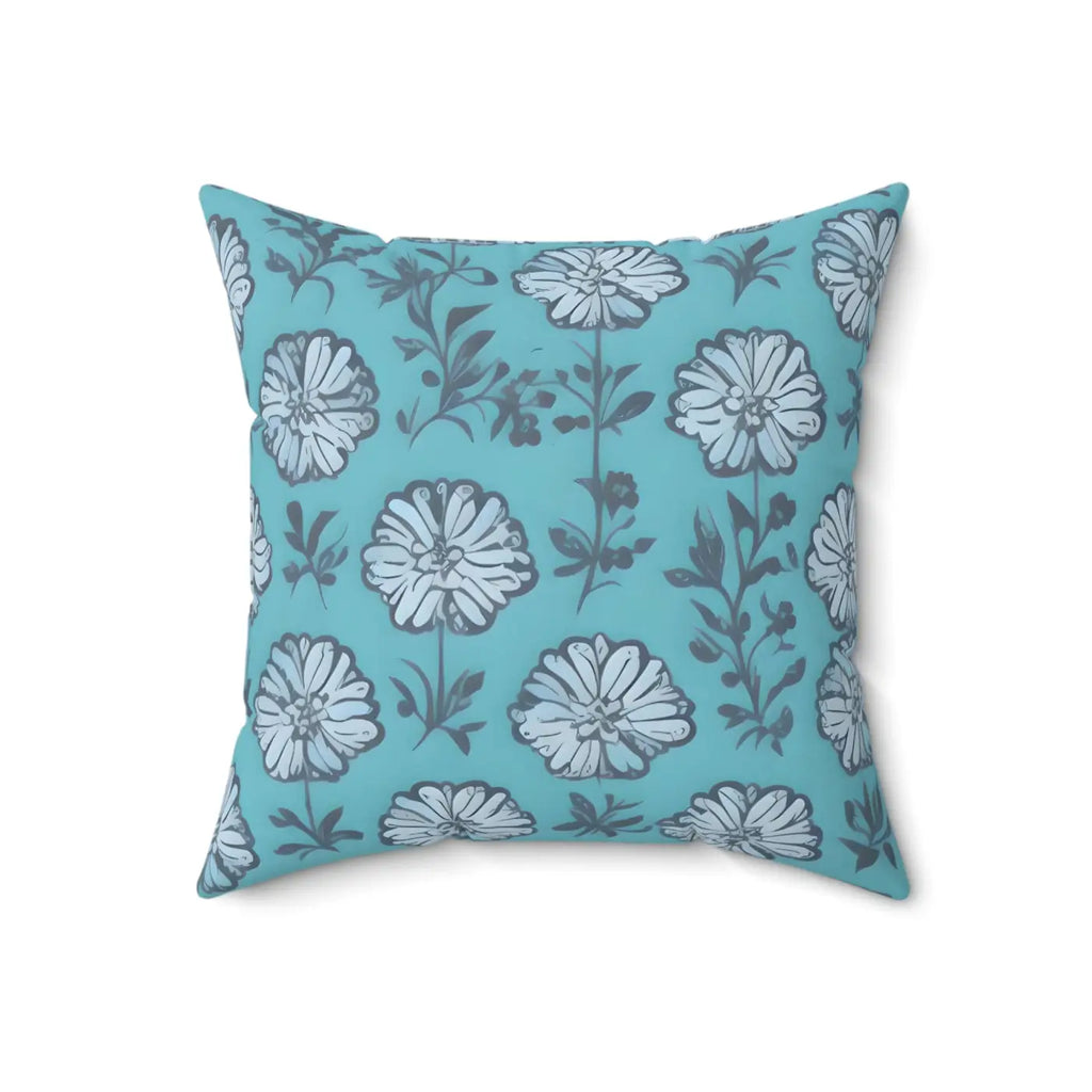 Flowers On Blue Throw Pillow - Spun Polyester Square - DipaliZ