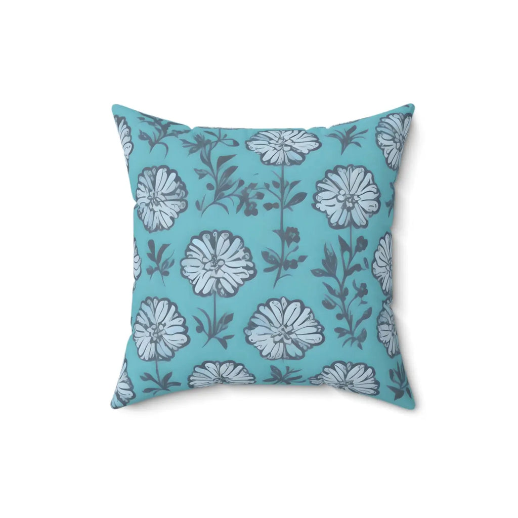 Flowers On Blue Throw Pillow - Spun Polyester Square - DipaliZ