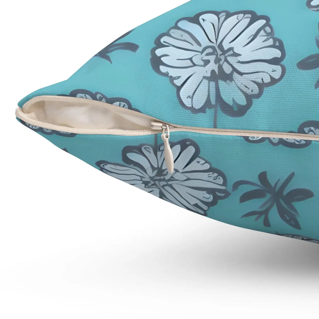 Flowers On Blue Throw Pillow - Spun Polyester Square - DipaliZ