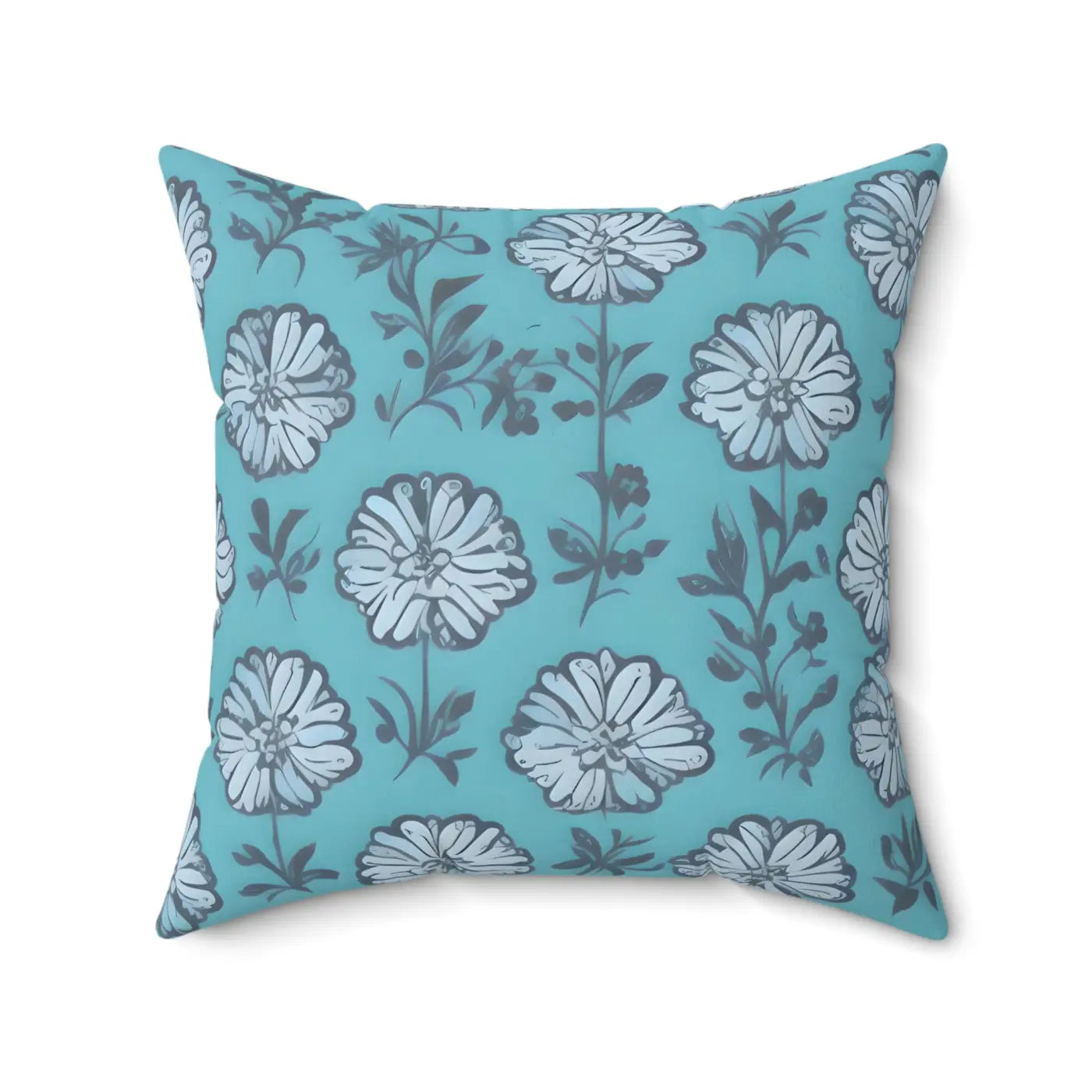 Flowers On Blue Throw Pillow - Spun Polyester Square - DipaliZ