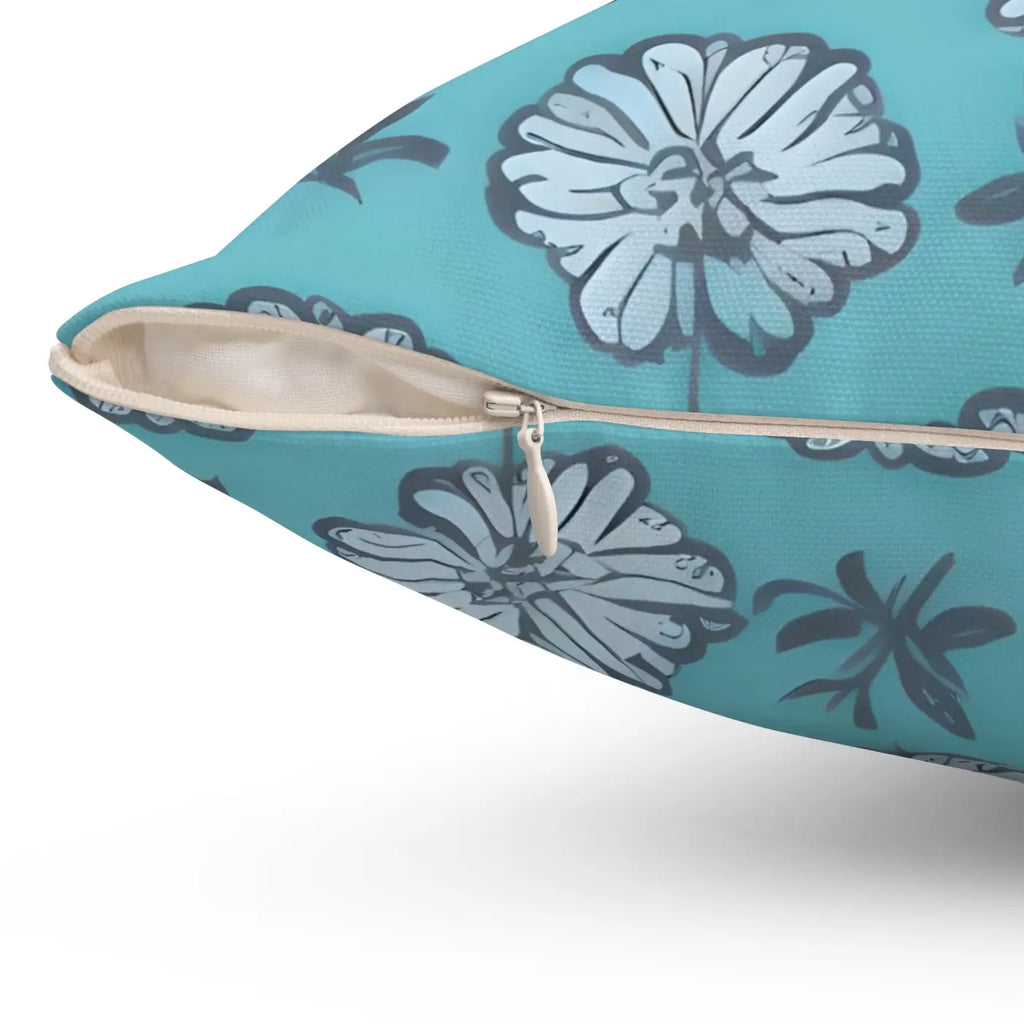 Flowers On Blue Throw Pillow - Spun Polyester Square - DipaliZ
