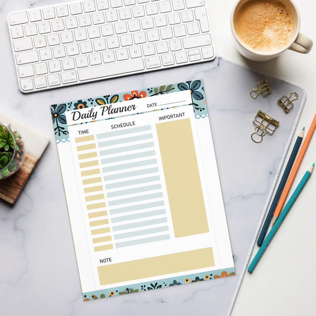 Blossom Border Daily Planner - Floral Notepad - DipaliZ