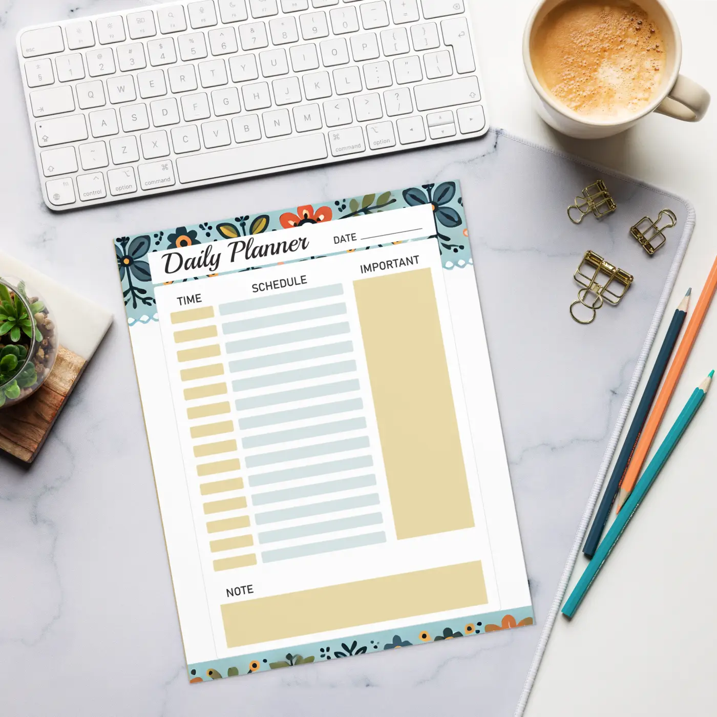 Blossom Border Daily Planner - Floral Notepad - DipaliZ
