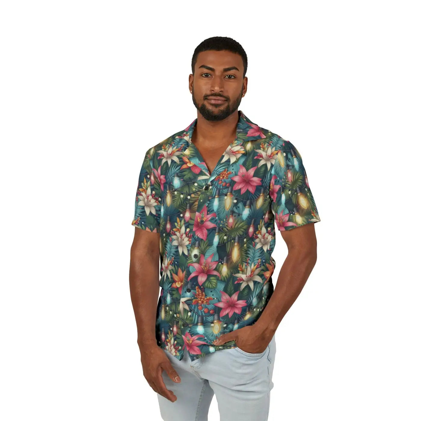 Festive Hawaiian Camp Shirt - Christmas Holiday Style - DipaliZ