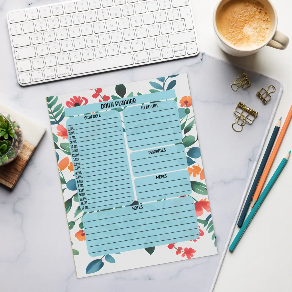 Flowers Daily Planner Notepad - Chic Floral Design - DipaliZ