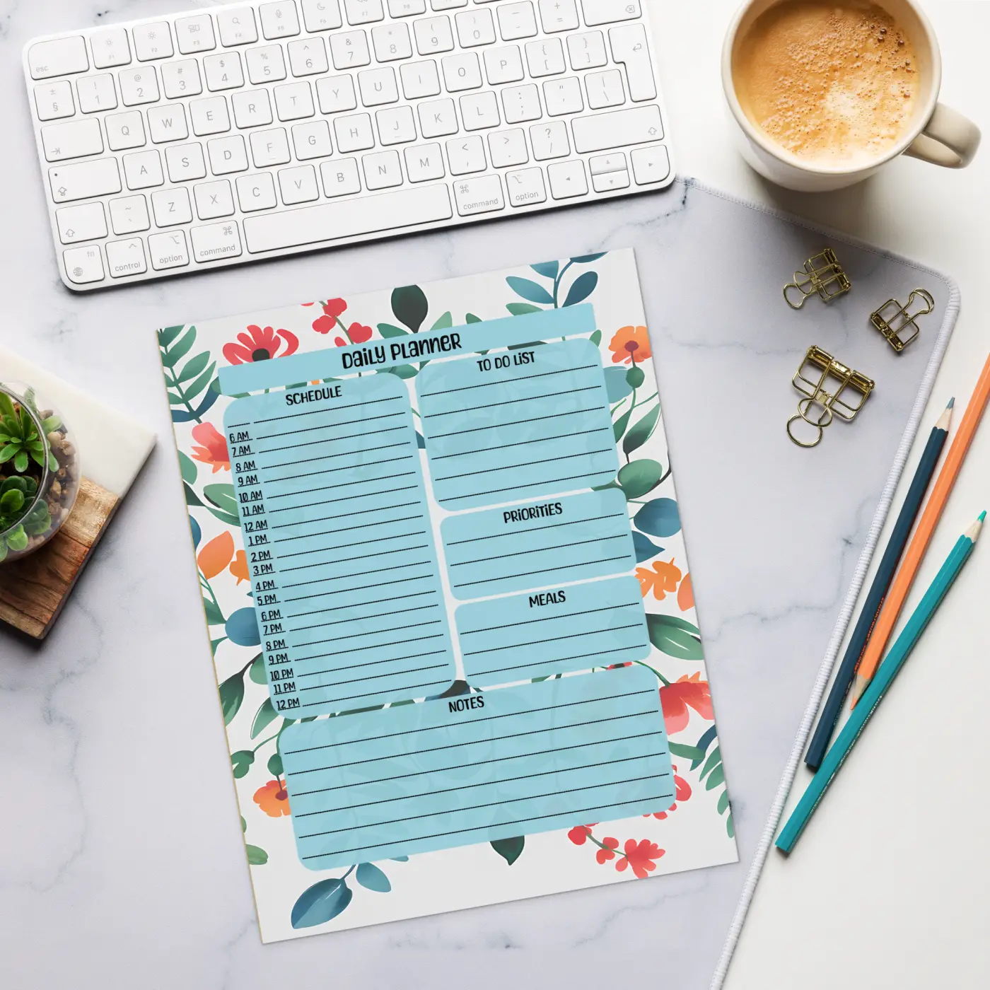 Flowers Daily Planner Notepad - Chic Floral Design - DipaliZ