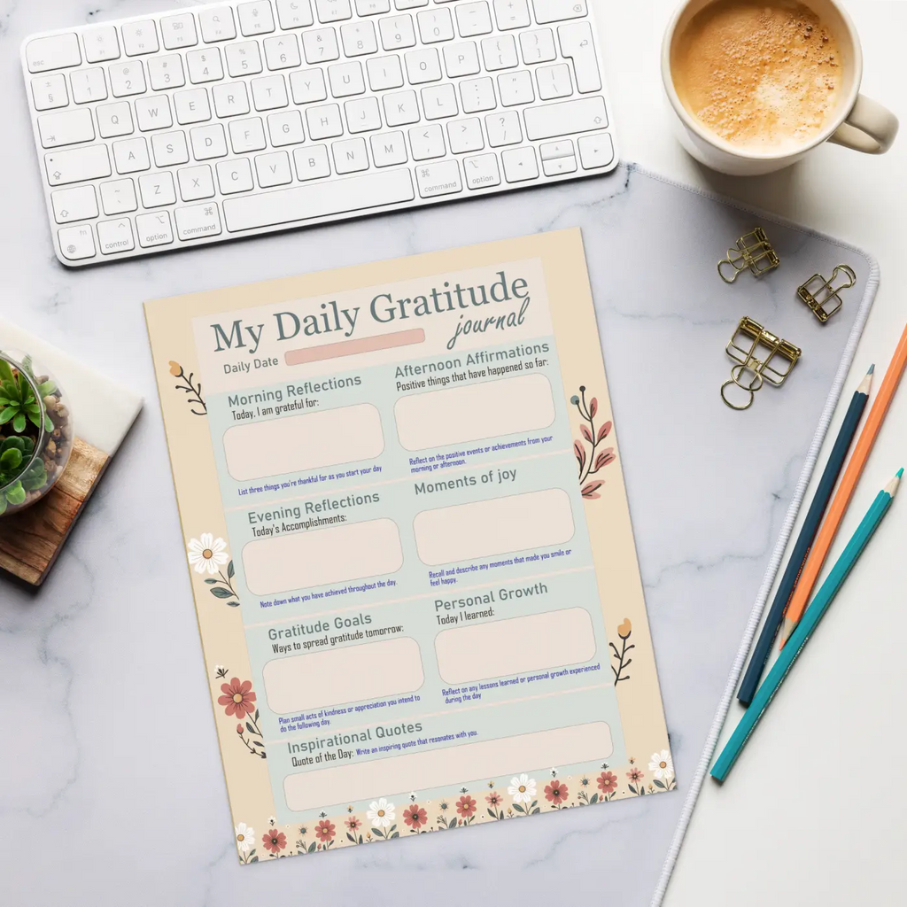 Vibrant Floral Gratitude Journal Notepad - Creative Daily Notes - DipaliZ