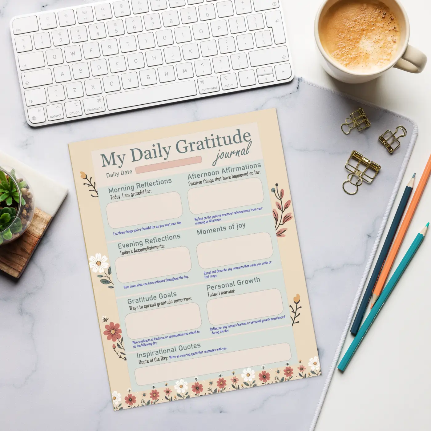 Vibrant Floral Gratitude Journal Notepad - Creative Daily Notes - DipaliZ
