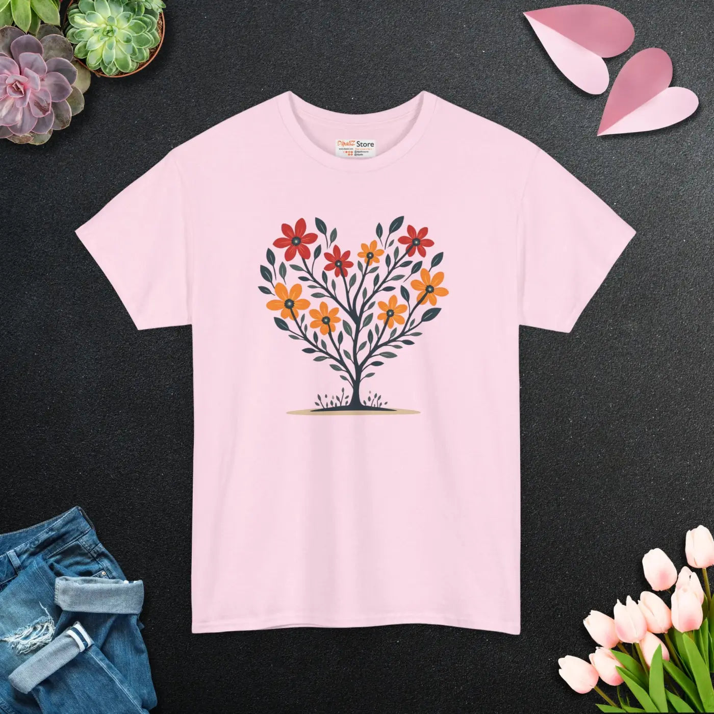 Heart Heavy Cotton Tee - Flowers and Comfort Style - DipaliZ