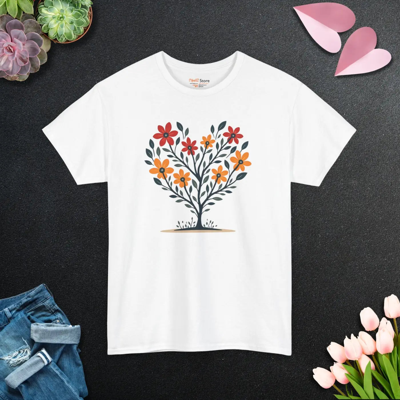 Heart Heavy Cotton Tee - Flowers and Comfort Style - DipaliZ