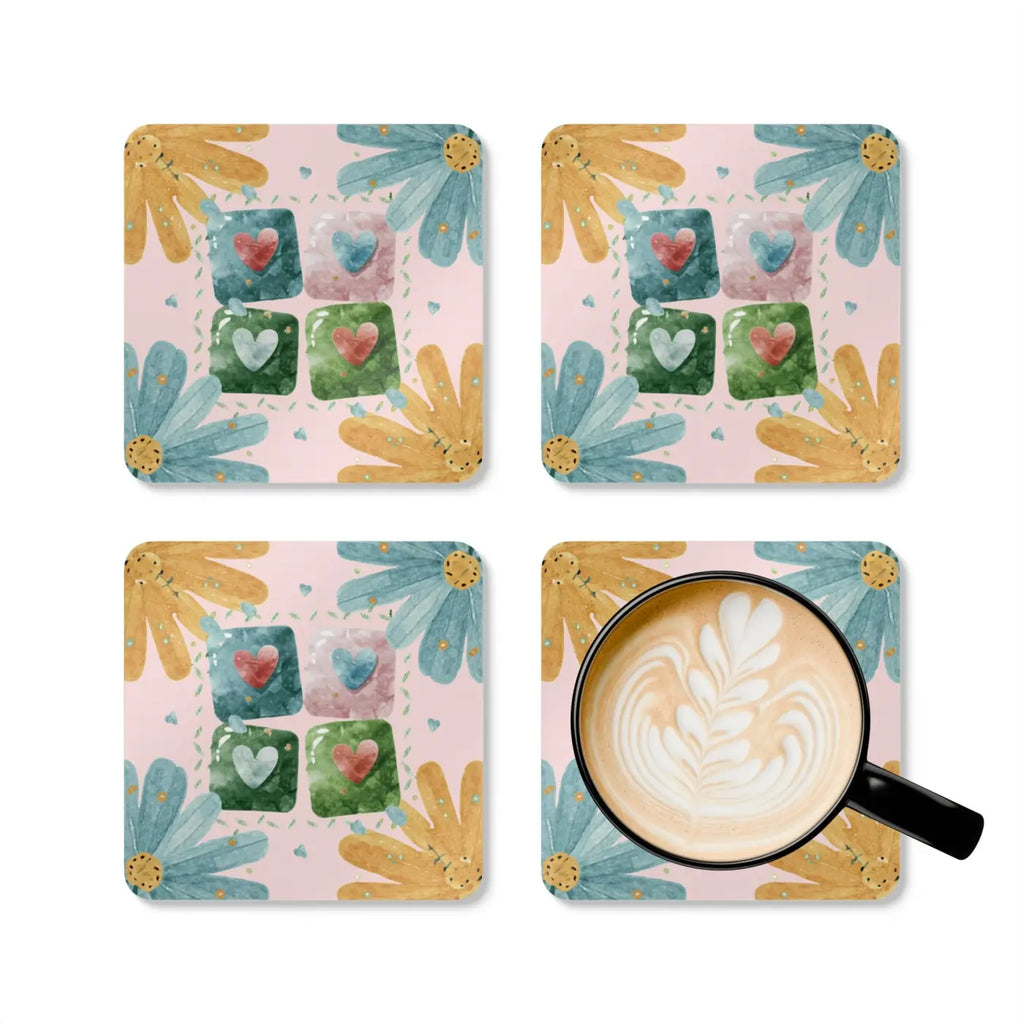 Hearts Corkwood Coaster Set - Eco-Friendly Gifts - DipaliZ