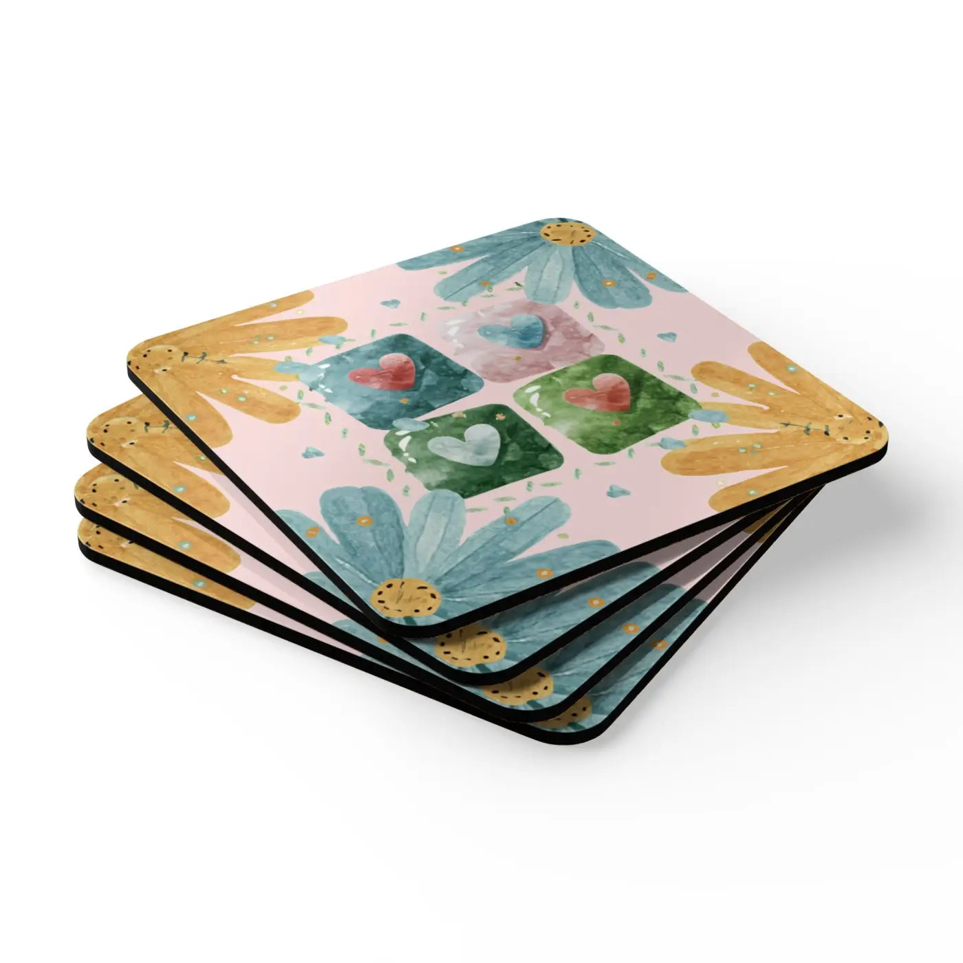 Hearts Corkwood Coaster Set - Eco-Friendly Gifts - DipaliZ