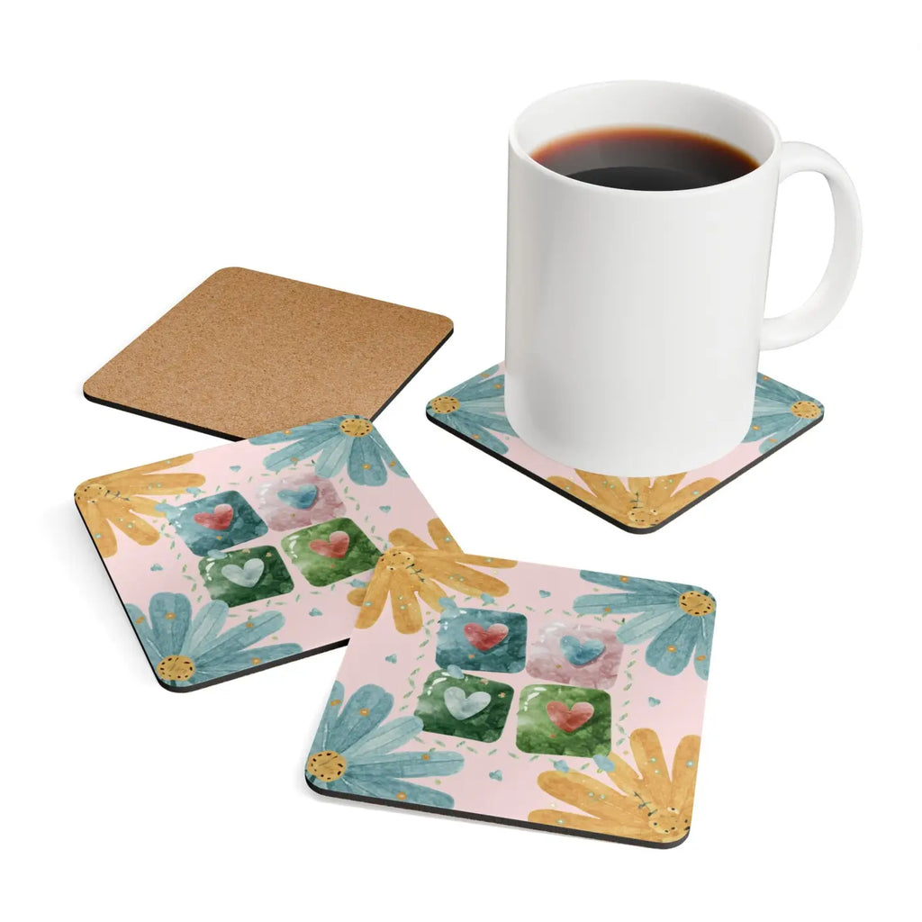 Hearts Corkwood Coaster Set - Eco-Friendly Gifts - DipaliZ