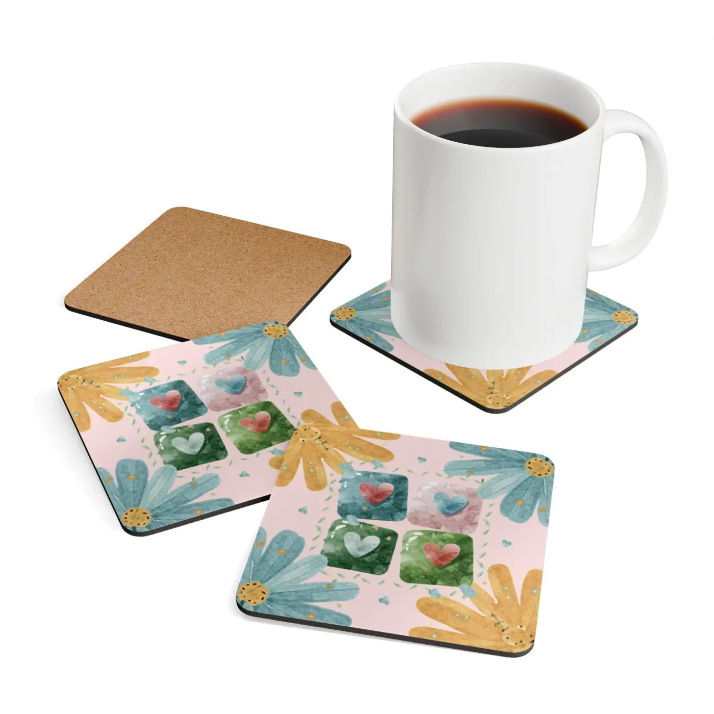 Hearts Corkwood Coaster Set - Eco-Friendly Gifts - DipaliZ