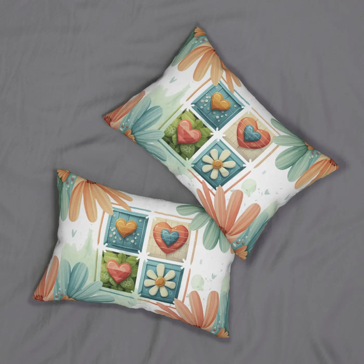 Hearts Lumbar Pillow - Spun Polyester Elegant Design - DipaliZ