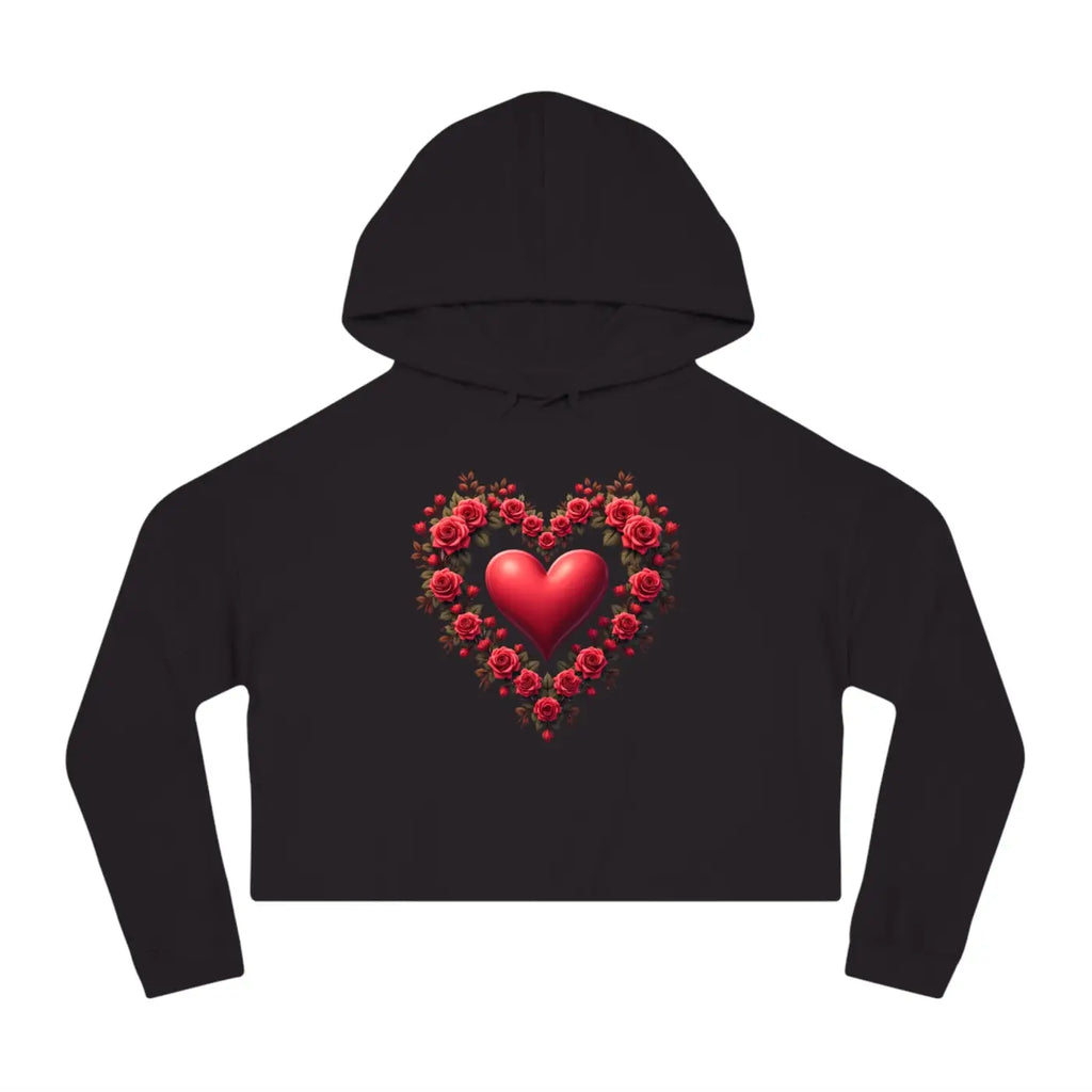 Cropped Hooded Sweatshirt - Floral Hearts Design - DipaliZ