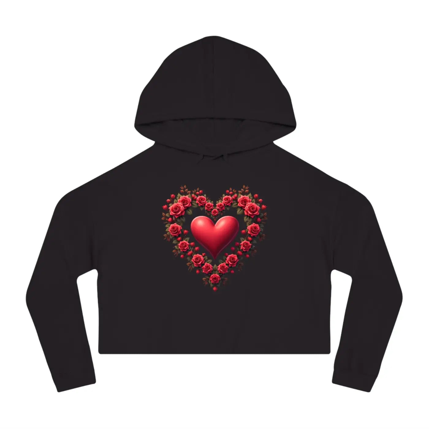 Cropped Hooded Sweatshirt - Floral Hearts Design - DipaliZ
