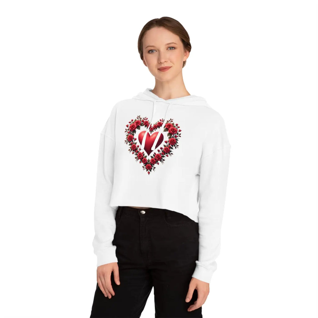 Cropped Hooded Sweatshirt - Floral Hearts Design - DipaliZ