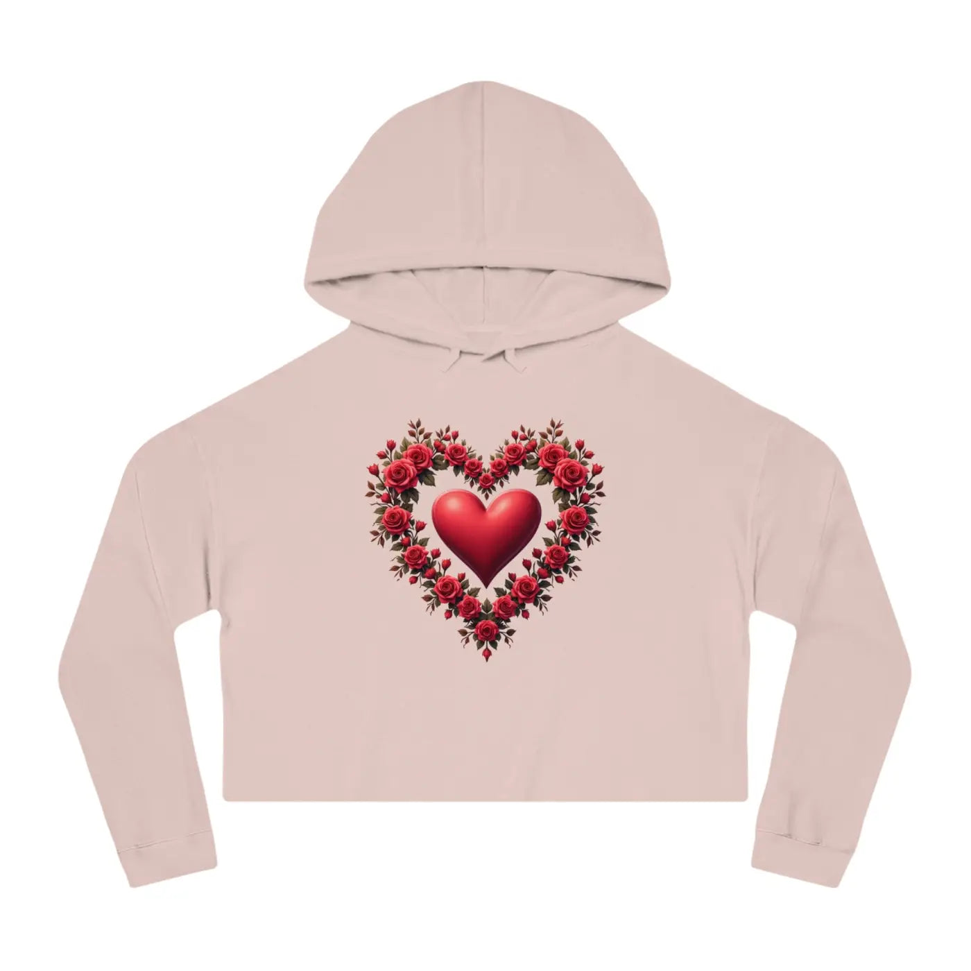 Cropped Hooded Sweatshirt - Floral Hearts Design - DipaliZ