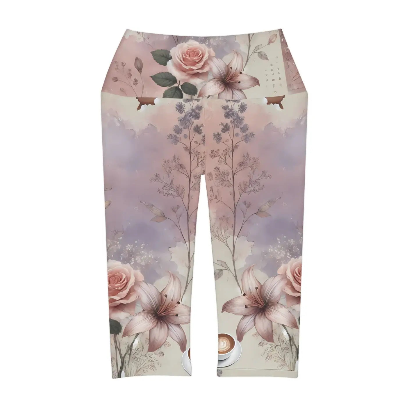 Comfort Yoga Capri Leggings - Flower Design Activewear - DipaliZ