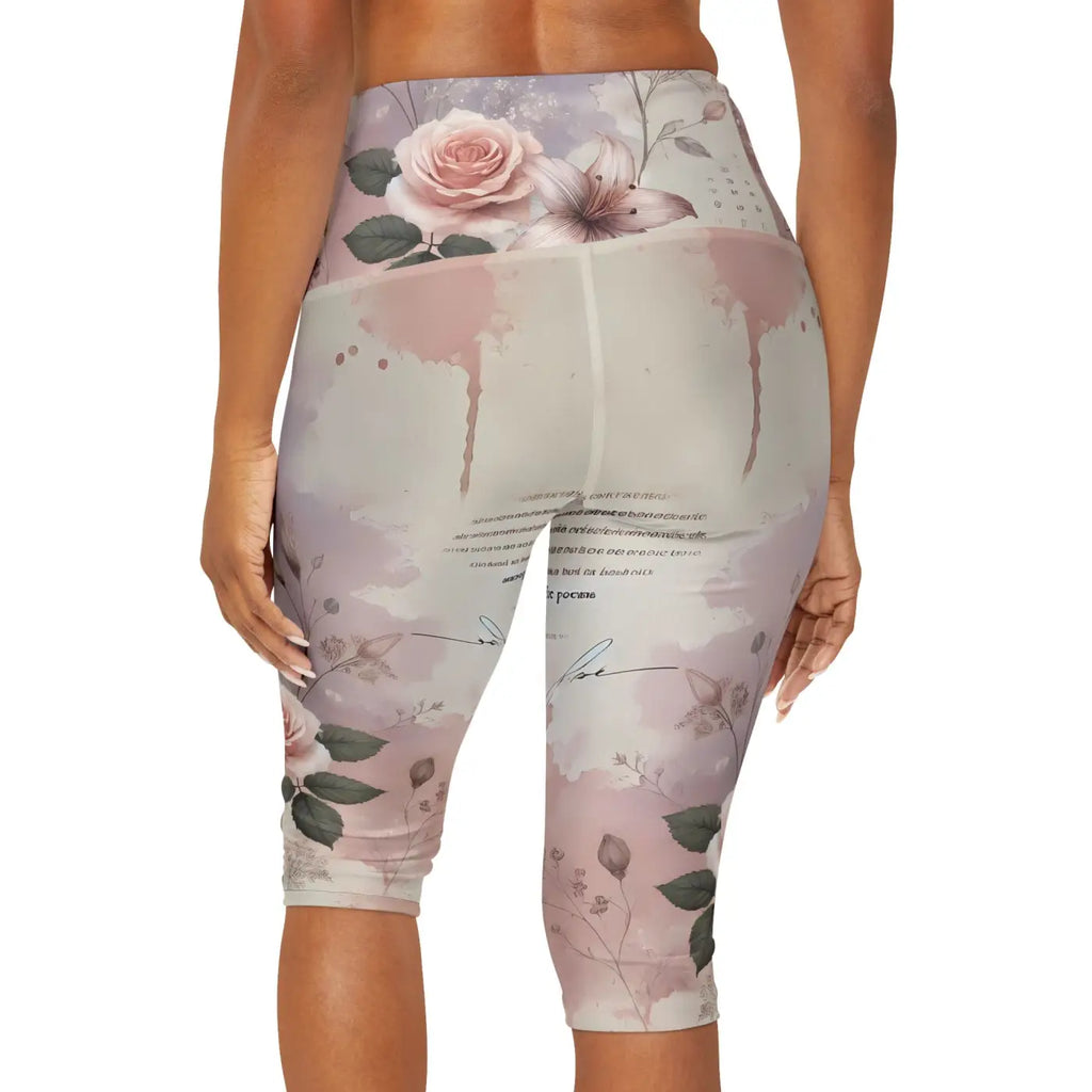 Comfort Yoga Capri Leggings - Flower Design Activewear - DipaliZ