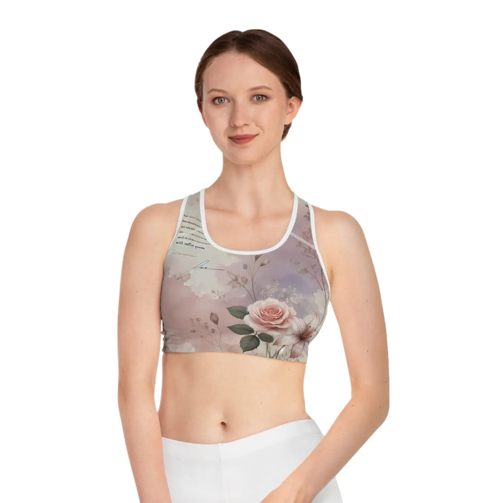 Dazzling Lavender Floral Sports Bra - Compression Fit - DipaliZ