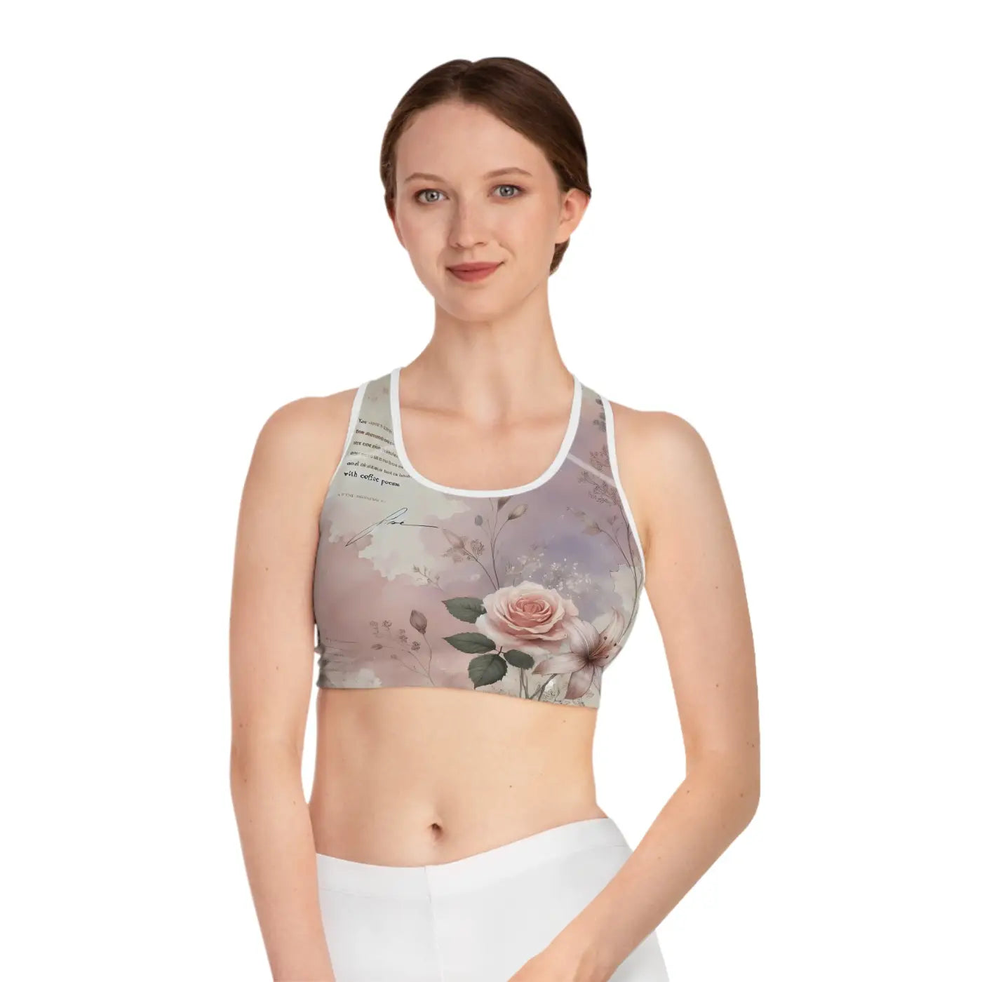 Dazzling Lavender Floral Sports Bra - Compression Fit - DipaliZ