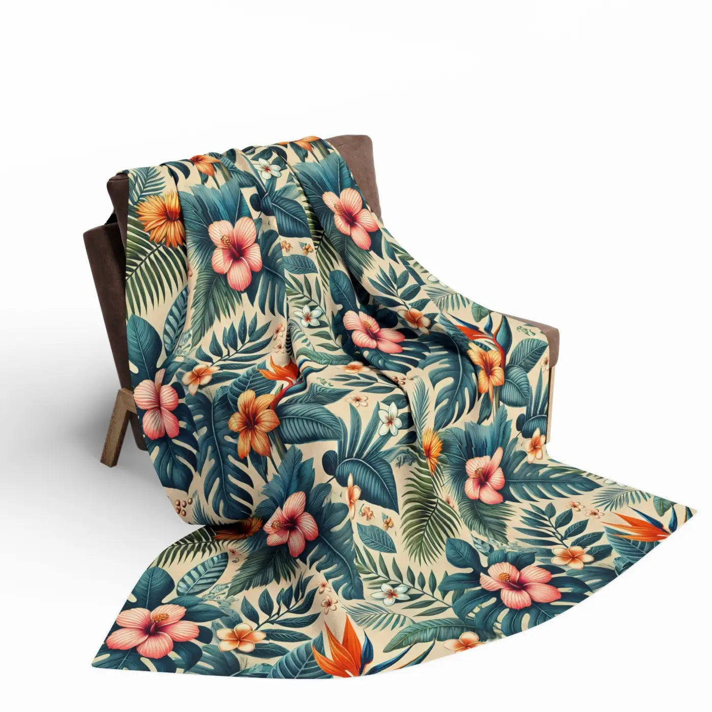 Vibrant Arctic Fleece Blanket - Bold Leaves Pattern - DipaliZ