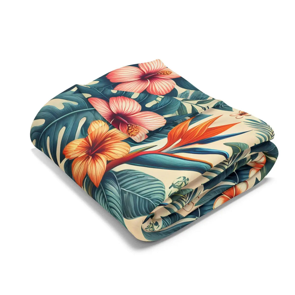 Vibrant Arctic Fleece Blanket - Bold Leaves Pattern - DipaliZ