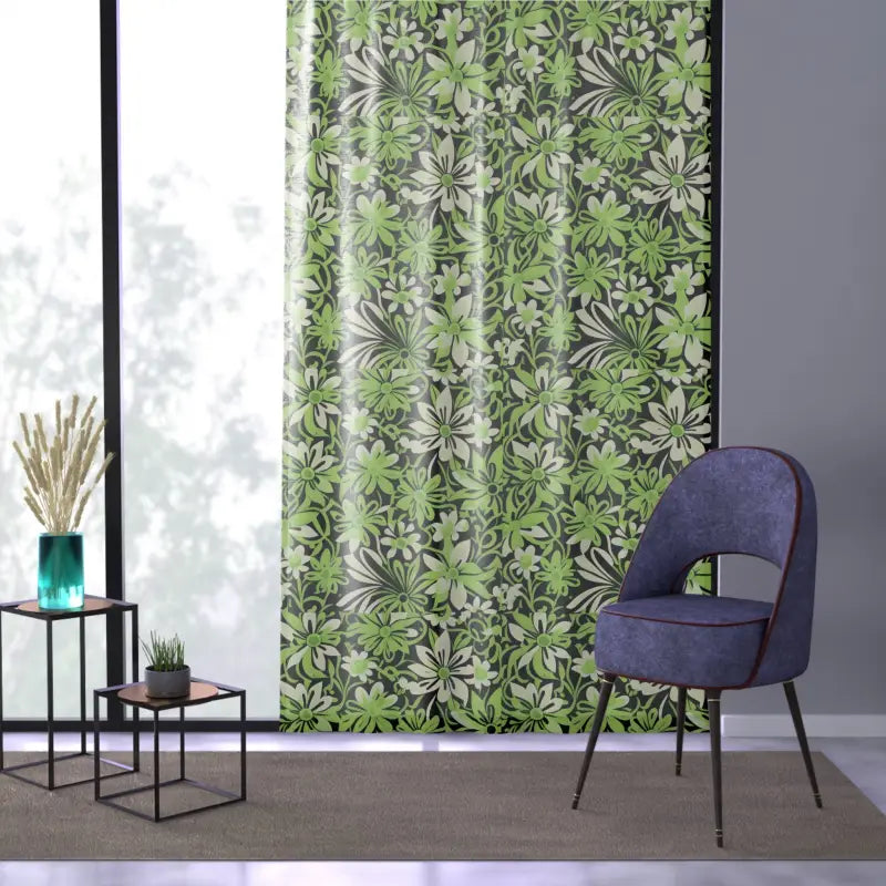 Window Curtain - Flowers on Green Home Decor - DipaliZ