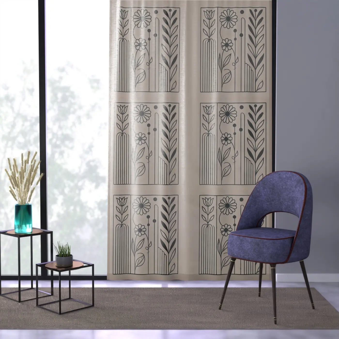 Flowers Outlines Window Curtain - Enchanting Design - DipaliZ