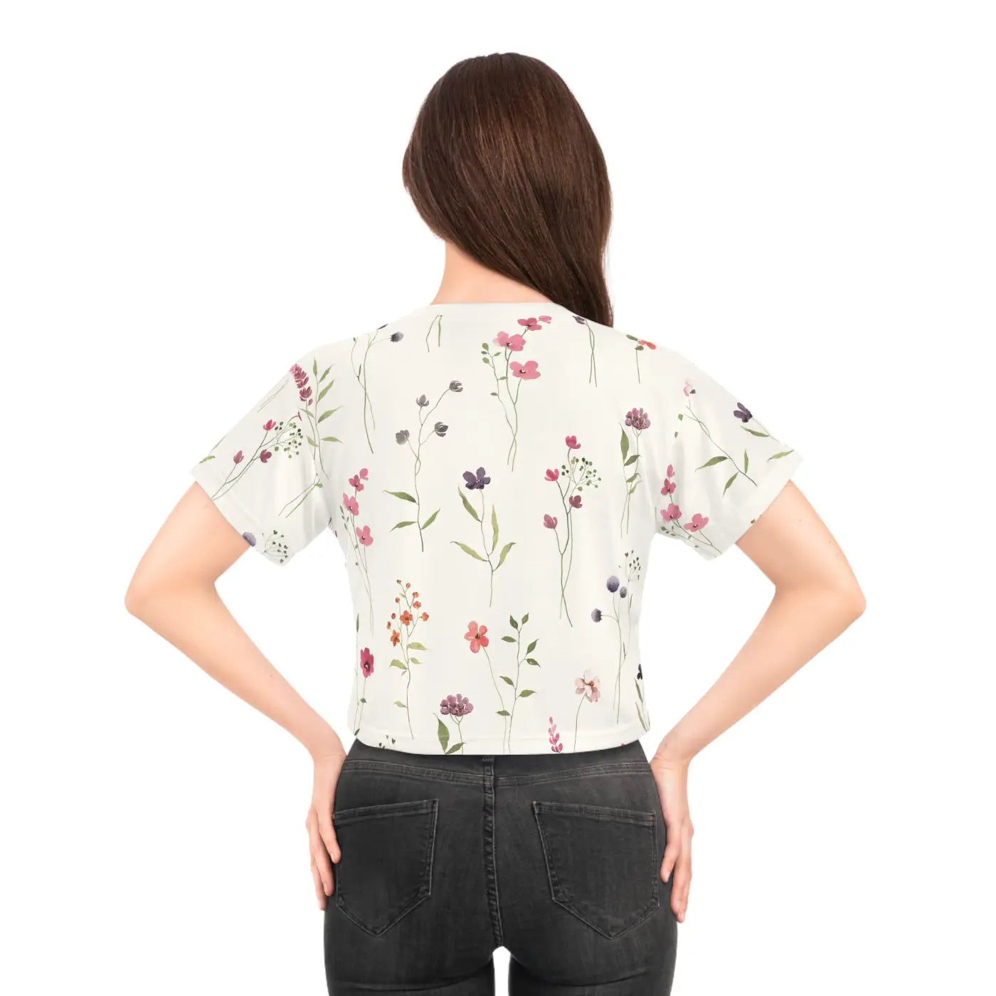 Floral AOP Crop Tee - Flowers Pattern Fashion Statement - DipaliZ