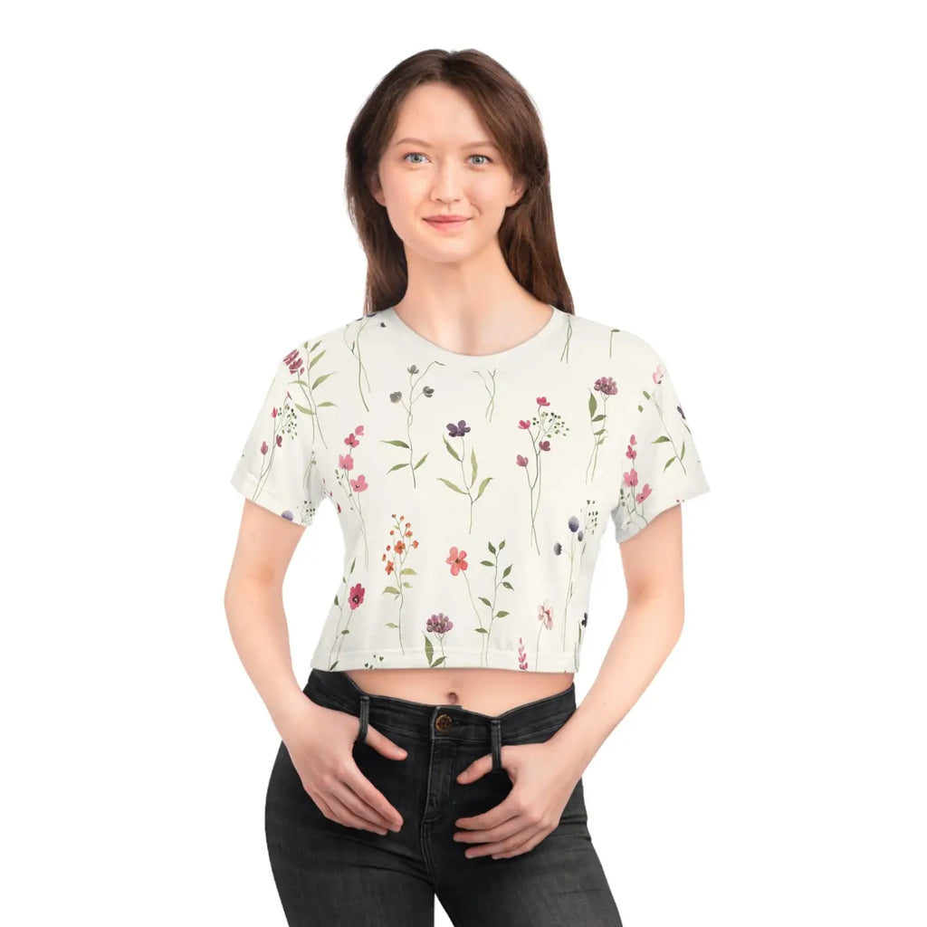 Floral AOP Crop Tee - Flowers Pattern Fashion Statement - DipaliZ