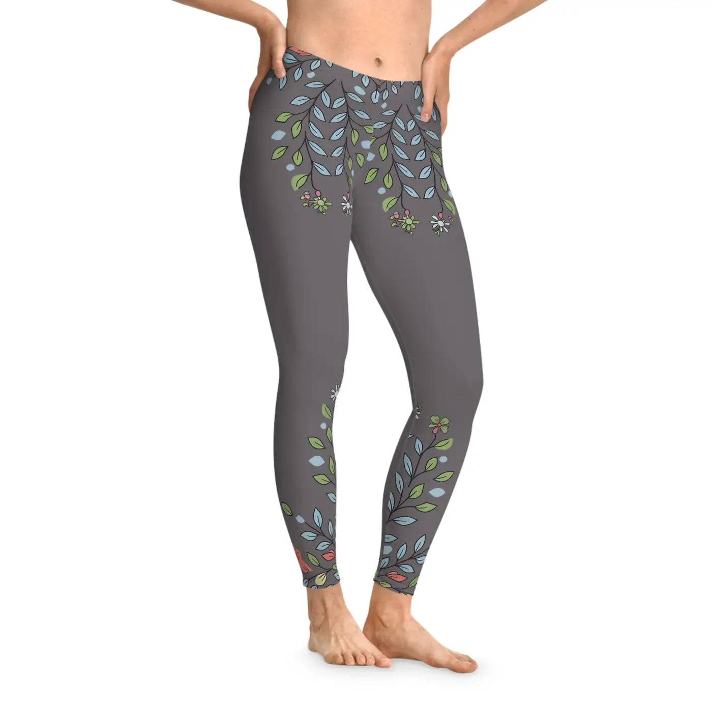 Floral Stretchy Leggings - Vibrant Flowers Ankle-High Cut - DipaliZ